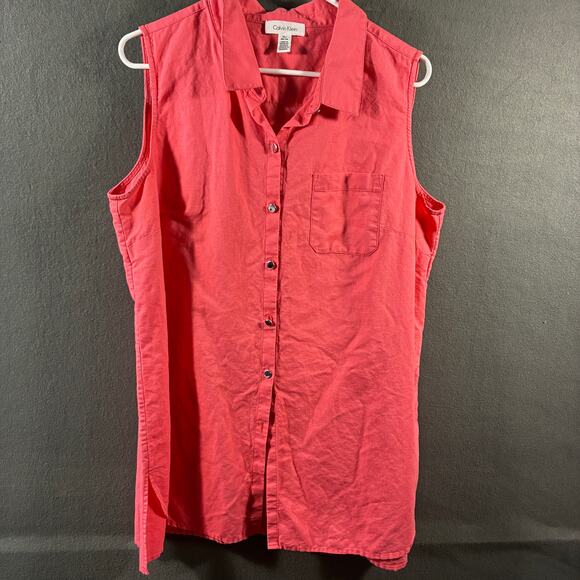 Calvin Klein Tops - calvin klein women linen blend tank XL pink coastal beach vacation tropical